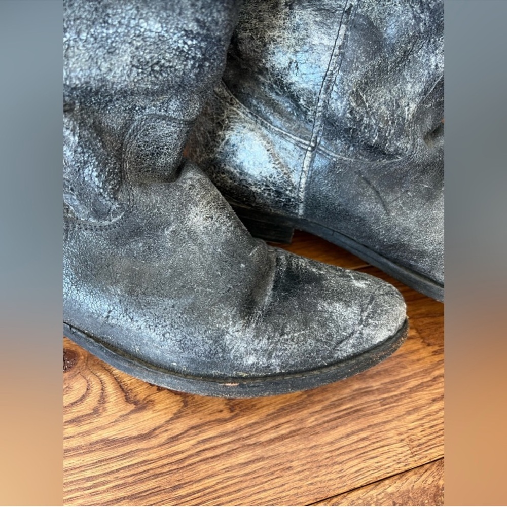 Frye Black and Gray glazed distressed crackle boots Melisa Festival Boho - Picture 14 of 16